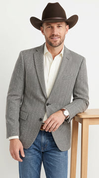 Men’s Light Grey & Black Herringbone Western Blazer – Cowboy Sport Coat Jacket