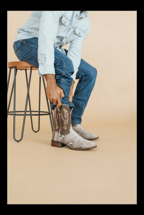 Dan Post Men's Brutus Python Snakeskin Square Toe Boots - Natural