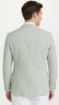 Mens Sage Green Seersucker Blazer – Lightweight Striped Summer Sport Coat Casual Smart Formal Jacket