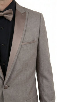 Men’s Light Taupe Western Tuxedo Suit – Cowboy Style Formal Blazer and Pants Outfit in Khaki Tan Light Brown Color