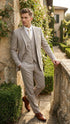 Men’s Light Tan Pinstripe 3 Piece Suit with Jacket, Vest, and Pants | Shadow Stripe Tone Tone Pleated Pants Classic