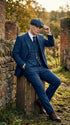 Men’s Blue 3 Piece Suit, Thomas Shelby Inspired Vintage Formal Suit Herringbone Tweed 1920s fabric
