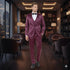 Mens Sateen Shiny Burgundy Slim Fit Tuxedo – Satin Shawl Lapel 3-Piece Suit