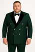 Men's Green Double-Breasted Wedding Tuxedo with Black Velvet Lapel and Gold Buttons