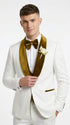 Men’s White Paisley 3 Piece With Vest Prom Tuxedo with Gold Velvet Shawl Lapel, Formal Wedding Suit Set
