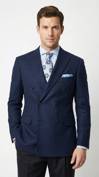 Mens Navy Blue Double Breasted Blazer – Classic Formal Suit Jacket for Business, Wedding, Office and Professional Wear