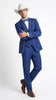 Men’s Blue Western Tuxedo Suit, 3 Piece Cowboy Formal Wedding Prom Suit with Satin Trim