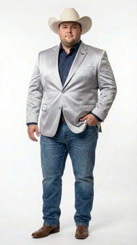 Mens Shiny Silver Cowboy Blazer – Western Style Satin Finish Blazer for Party, Country Events and Evening Wear