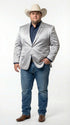 Mens Shiny Silver Cowboy Blazer – Western Style Satin Finish Blazer for Party, Country Events and Evening Wear