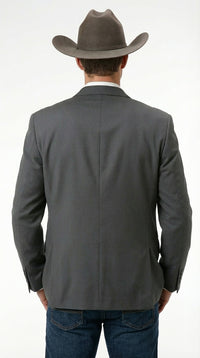 Mens Charcoal Grey Three Buttons Western Blazer – Classic Fit Cowboy Style Three Button Formal Dress Jacket