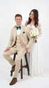 Men’s Khaki Tan 3-Piece Groomsmen Suit – Wedding Suit with Double-Breasted Vest and Pants Great Gatsby Style Gold buttons