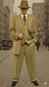 Mens Tan Pinstripe Zoot Suit – 1920s Gangster Vintage 3-Piece Suit with Wide-Leg Pants