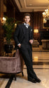 Men’s Black Pinstripe 3-Piece Suit Wool Suit – Classic Fit Single Button Suit with Wide Leg Pleated Pants By Tiglio Russo