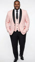 Men’s Blush Pink Tuxedo Suit Set with Black Shawl Lapel – 3 Piece Formal Wedding and Party Prom Vest + Black Pants