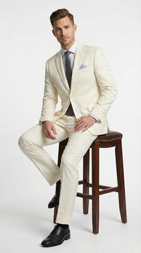 Men’s Ivory Paisley Shiny Suit – Flroal Formal Wedding and Prom Suit for Party, in Cream Off White