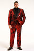 Men’s Red Sequin Tuxedo Suit with Black Lapel – Luxury Slim Fit Blazer and Pants Set Matching