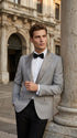 Men’s Silver Dinner Jacket – Satin Peak Lapel Tuxedo Blazer for Weddings, Prom & Formal Events in color silver grey