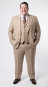 Men’s Beige tan Checkered Three Piece Suit with Classic Fit Wide Leg Pleated Pants by Rossiman khaki color
