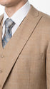 Men’s Khaki Tan Plaid Western Cowboy 3-Piece Suit – Texture Plaid windowpane Blazer, Vest & Pants