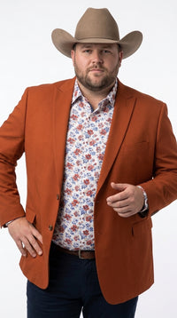 Men’s Rust Cowboy Western Blazer – Copper Brick Color Two Button Sport Coat Peak Lapel Modern Fit