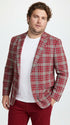Men's Red Tartan Plaid Blazer Checkered Sport Coat Holiday New Year Gray Windowpane