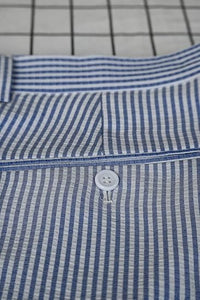 Mens Seersucker Pants - Summer Casual Pinstripe Modern Fit in Color Navy Blue
