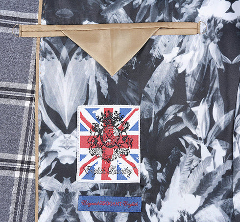 English Laundry Slim Fit Dimgray with White Check Suit