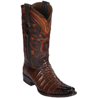 Men’s Brown Caiman Crocodile Tail Cowboy Boots with European Toe, Exotic Western Dress Boots