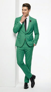 Men’s Emerald Green Tuxedo Suit – Emerald Green Formal Tuxedo with Shawl Lapel Jacket Trousers for Prom, Wedding in Augusta Green