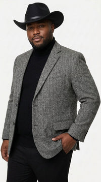 Men’s Grey Herringbone Winter Cowboy Blazer – Western Sport Coat Jacket