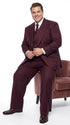 Tiglio Rosso Men’s Burgundy Wool Suit – Classic Fit Big Lapel Suit with Wide Leg Pleated Pants & Side Vents