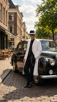 Men’s White Long Zoot Style Suit | Vintage Gangster Mafia Formal Coat with Black Pants