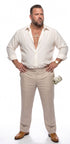 Tony Montana’s White Linen Shirt and Tan Pants – Men’s White Formal Shirt with Tan Trousers for Party, Wedding and Vintage Style Outfit