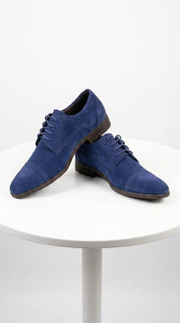 Men’s Navy Blue Suede Cap Toe Dress Shoes – Classic Lace Up Formal Wedding and Prom Shoes Velvet Fabric