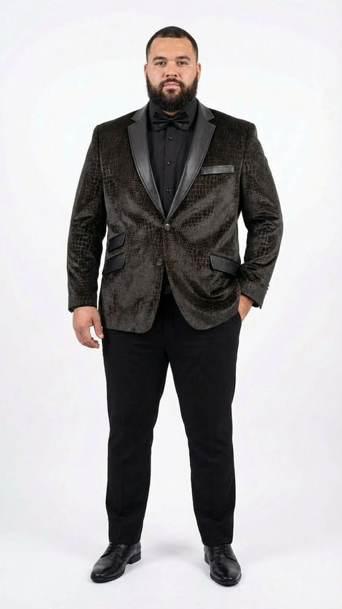 Men’s Crocodile Alligator Exotic skin Texture Blazer – Slim Fit Designer Jacket with Satin Lapels for Formal and Party Wear in Black Color