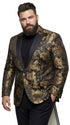 Men’s Black & Gold Paisley Tuxedo Jacket – Luxury Floral Formal Dinner Blazer Black Pants