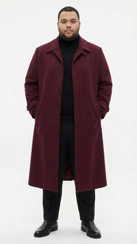 Men’s Full-Length Burgundy Overcoat – Microfiber 4 season fabric Long Formal Coat with Classic Tailored Maxi Duster Coat