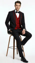 Statement Men's Black with Red Lapel Vested 100% Wool Tuxedo