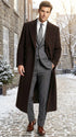 Men’s Brown Long Overcoat – Double Breasted Classic Formal Winter Coat for Business, Topcoat and Cold Weather Wear
