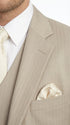 Men’s Tan Pinstripe Three Piece Suit – Classic Fit Pleated Pants Tan Sand Beige Wedding, Church Shadow Ton on Tone Business Suit for Men