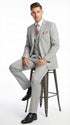 Men’s Light Gray 3 Piece Suit – Ice Silver Gray Formal Suit Set with Vest, Patterned Lapel and Tie for Wedding, Prom and Business Events