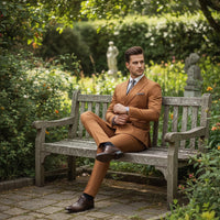 Men’s Vitali Brand Rustish Orange Brown Copper Color Double Breasted Slim Fit Suit