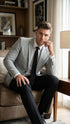 Men’s Light Grey Slim Fit Blazer Sport Coat with Black Pants | Premium Formal and Smart Casual Outfit