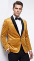 Men’s Velvet Gold Tuxedo Dinner Jacket – Black Shawl Lapel Wedding & Prom Blazer