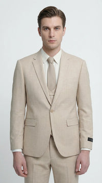 Mens Sand Beige 3 Piece Suit – Double breasted Vest Formal Suit Set and Dress Pants in Champaign Natural Summer Color