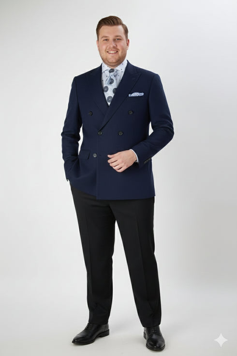 Men’s Navy Blue Double-Breasted Blazer - Suit Jacket – Premium Tailored Fit Formal Wedding and Business Sport Coat
