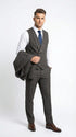 Vitali Men’s Brown Grey with blue Check 3 Piece Suit – Classic Plaid Formal Suit Set with Blazer, Vest & Trousers, Business Wedding Party Wear for Men Modern Fit