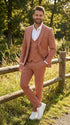 Men’s Peach Light Brown 3 Piece Suit – Wedding & Prom Formal Suit Set, Blazer Pants Double breasted vest