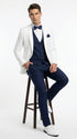 Men’s White and Navy blue tuxedo 3 Piece Suit – Classic White Blazer with Navy Vest and Pants for Wedding, Party + Bowtie