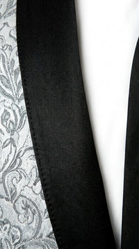 Men’s Silver and Black Floral Blazer – Elegant Formal Tuxedo Style Blazer Jacket for Wedding, Party, Prom and Evening Wear
